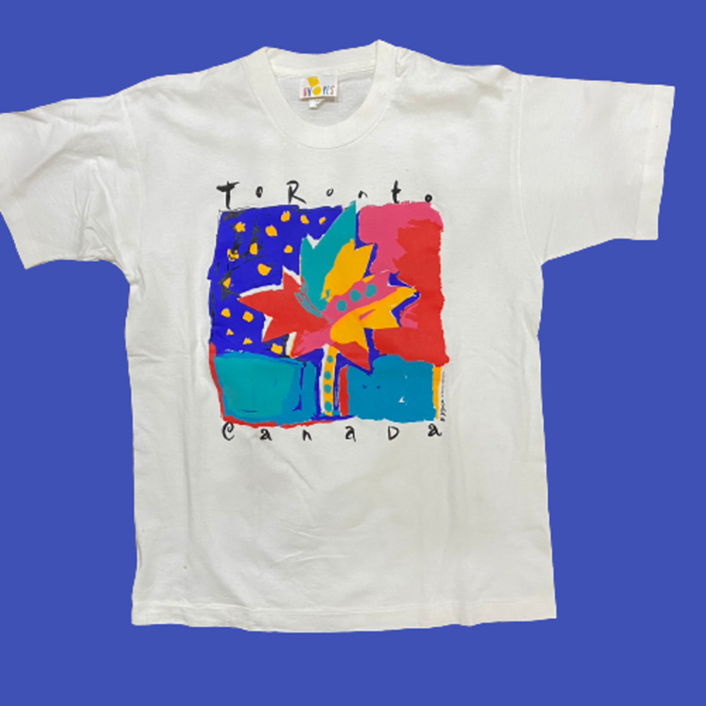 Toronto Canada Vintage Travel Colorful Leaf Logo White Multicolored T-Shirt L
